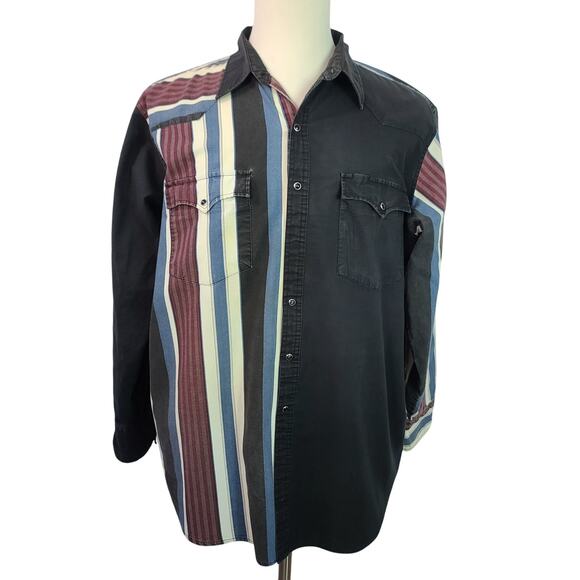 Authentic Western Youngbloods Black Red Blue Vintage Snap Button Shirt 2X - Picture 1 of 4